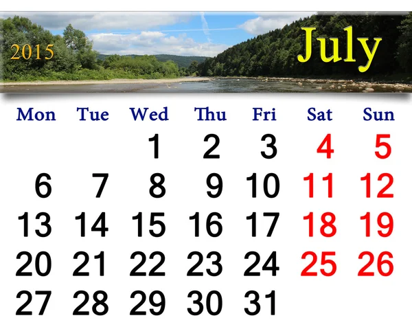 Kalender för juni för 2015 med hastighet floden — Stockfoto
