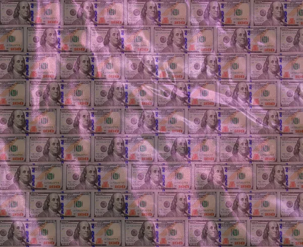 Lila zerknüllte Textur auf dem Hintergrund des Dollars — Stockfoto