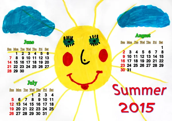 Kalender voor de zomer met childrens tekening — Stockfoto