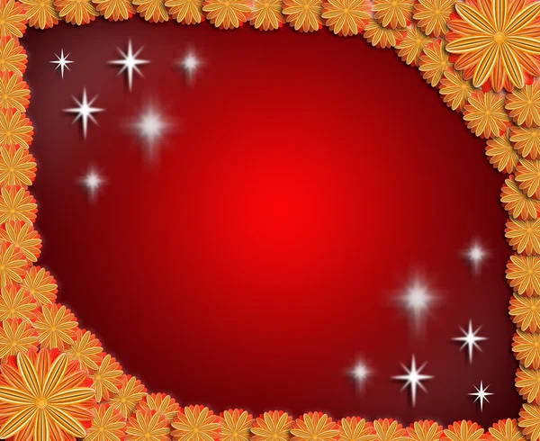 Rama z brązowe kwiaty na czerwonym tle musujące — Zdjęcie stockowe