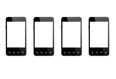 dört siyah akıllı telefonları beyaz arka plan üzerinde izole