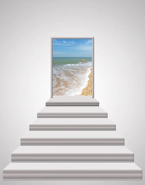 Stairs leading from room to ocean waves — Stock Photo, Image