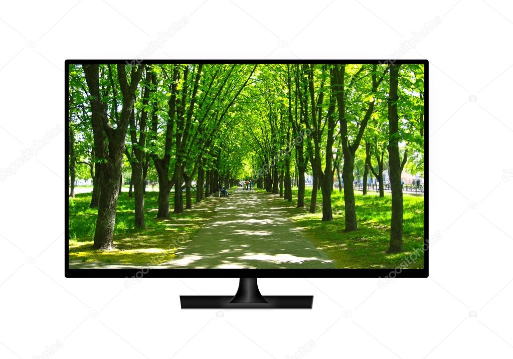 television set with image of beautiful park isolated 
