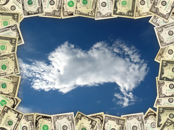 Rahmen aus den Dollars am blauen Himmel — Stockfoto