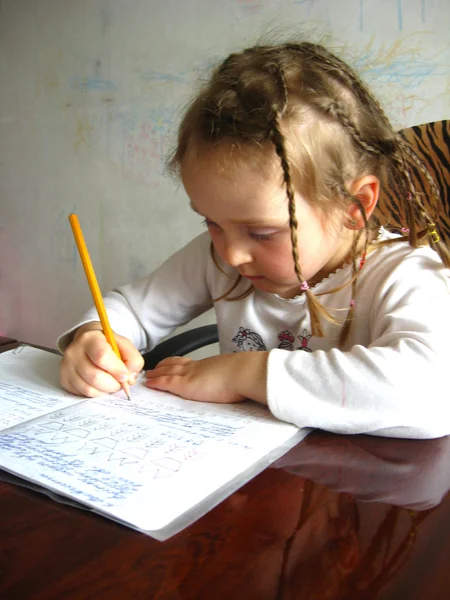 La chica aprendiendo sus tareas en casa —  Fotos de Stock