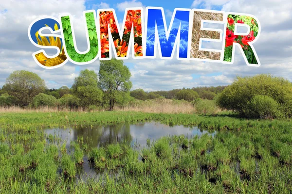 Word summer by different letters and landscape — Stock Photo, Image