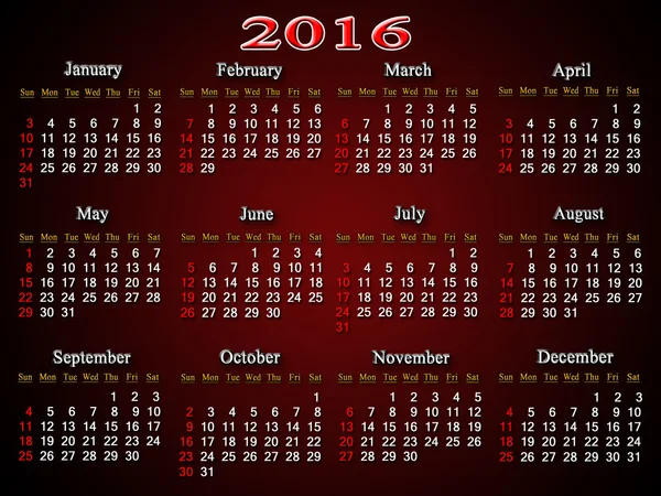 Calendário clarete para 2016 — Fotografia de Stock