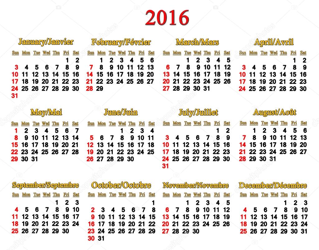 Calendar For 16 In English And French On White Stock Photo Image By C Alexmak Calendar For 16 In English And French On White Stock Photo Image By C Alexmak