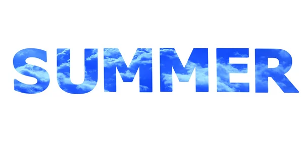 Palavra verão por azul céu letras isoladas — Fotografia de Stock