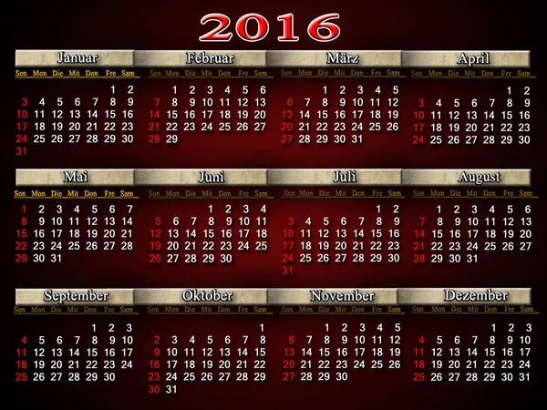 Calendar for 2016 in German on claret — ストック写真