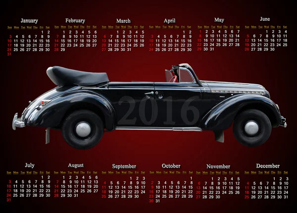 Kalender voor 2016 met retro auto op de op claret — Stockfoto