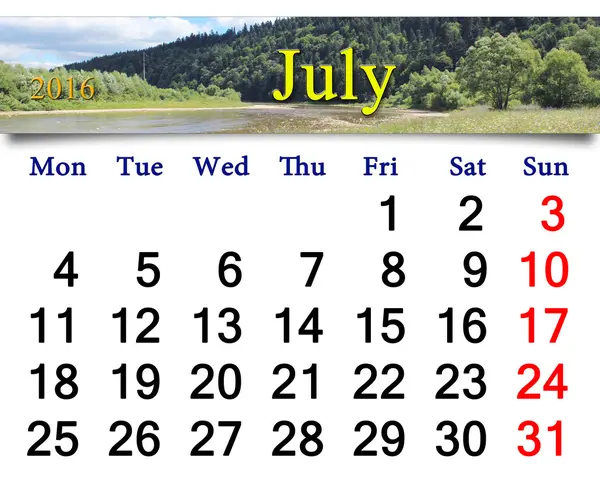 Calendario para julio 2016 con el río de montaña —  Fotos de Stock