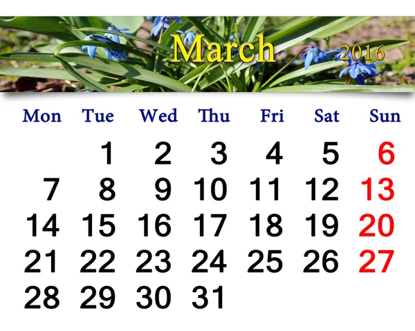 Calendario per marzo 2016 con dicentra — Foto Stock