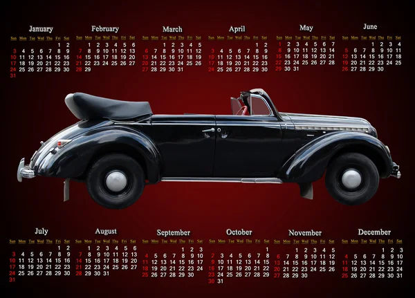 Calendário para 2016 em Inglês com carro retro no clarete — Fotografia de Stock