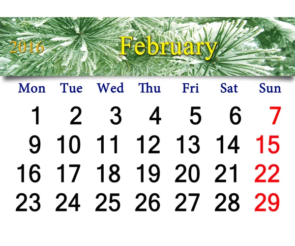 Calendar for  February 2016 with winter landscape — Stock Photo, Image