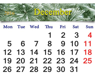 Ladin resim ile Aralık 2016 için Takvim