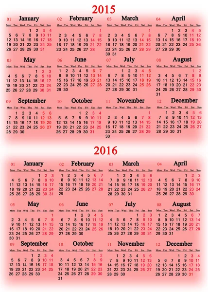 Calendar for 2015 and 2016 years on the pink — Stock Photo, Image