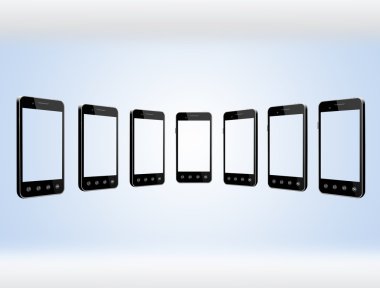 akıllı telefonlar üzerinde açık mavi renkli şeffaf