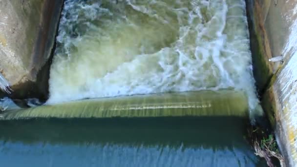 Queda de água na pequena barragem — Vídeo de Stock