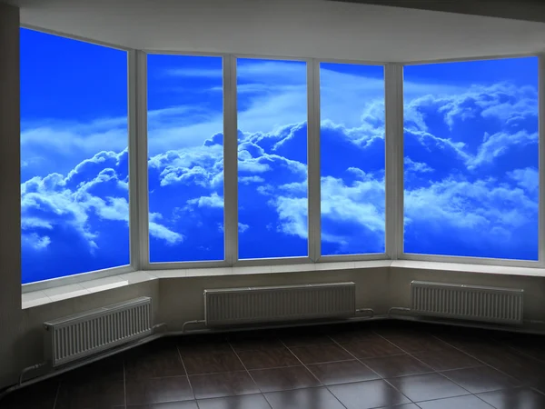 Plast fönster med utsikt över himlen — Stockfoto