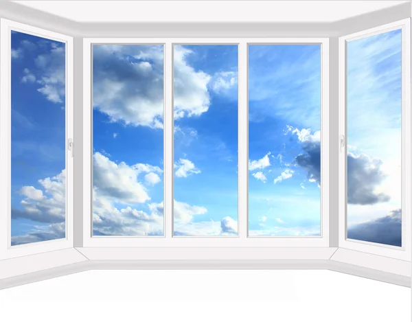 Plastic window with view to the cloudy sky isolated — Stock Photo, Image