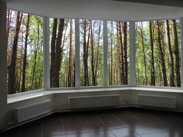 Kunststof ramen die uitkijken op de grove — Stockfoto