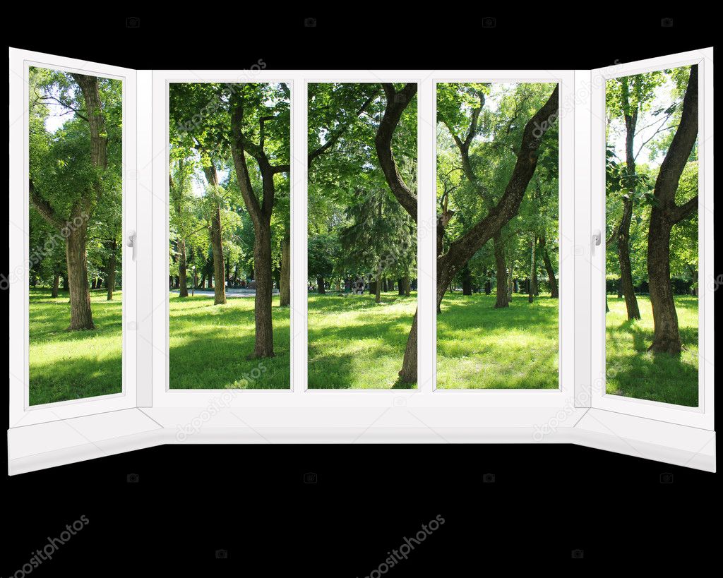 windows overlooking the summer park isolated 