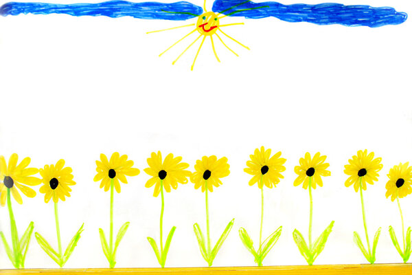 childs drawing of summer yellow flowers