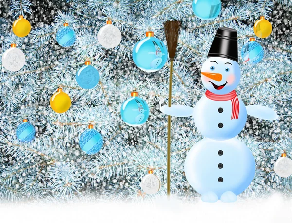 Árvore de ano novo boneco de neve com decorações de árvore de Ano Novo — Fotografia de Stock
