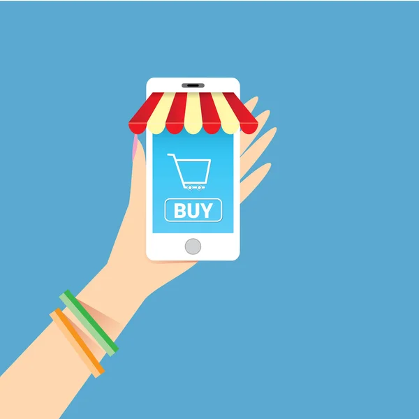 Mobile online shopping vettore illustrazione concetto — Vettoriale Stock