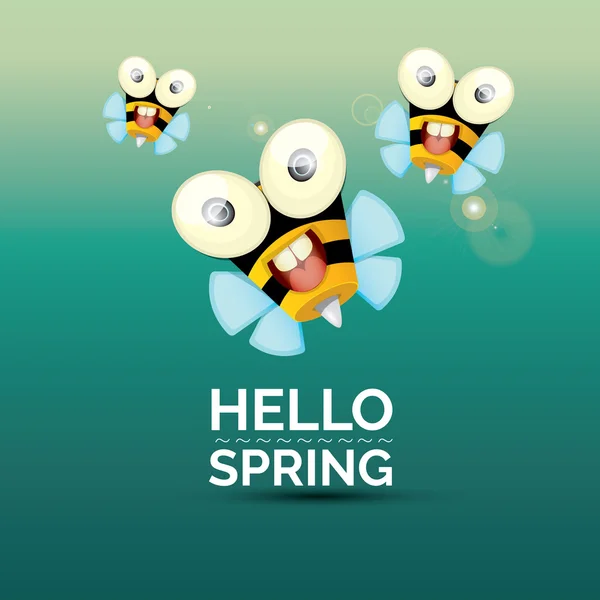 Bonjour le printemps. dessin animé mignon brillant bébé abeille icône — Image vectorielle