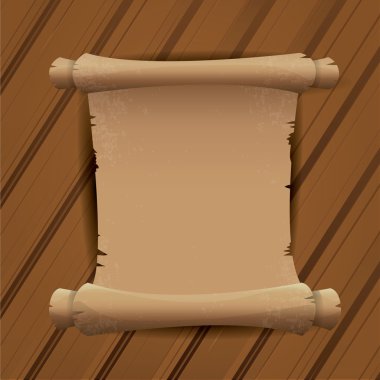 Eski kaydırma Kağıt ahşap masa arka plan üzerinde.