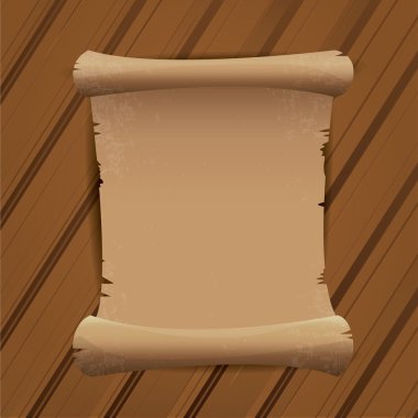 Eski kaydırma Kağıt ahşap masa arka plan üzerinde.