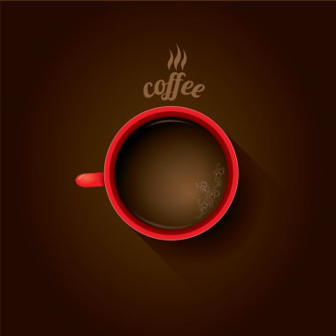 Kırmızı fincan kahve. düz yatıyordu kahve kupa