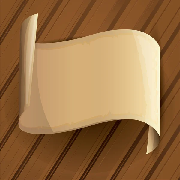 Vecchia carta scorrevole su sfondo tavolo di legno . — Vettoriale Stock