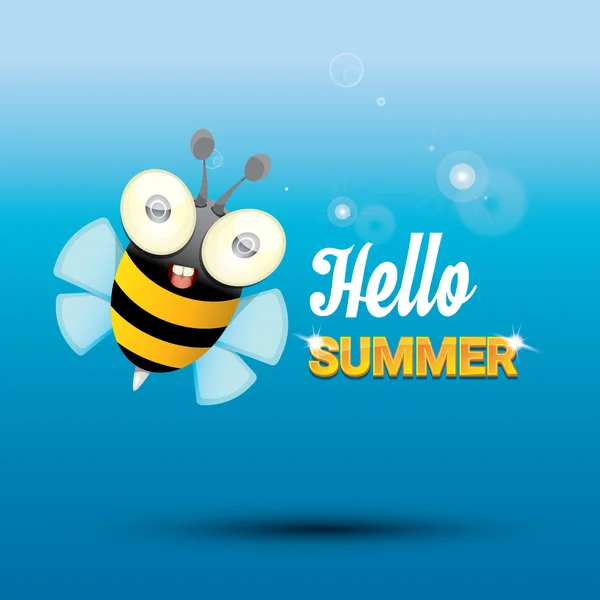 Hola fondo vector de verano. dibujos animados divertidos abeja — Vector de stock