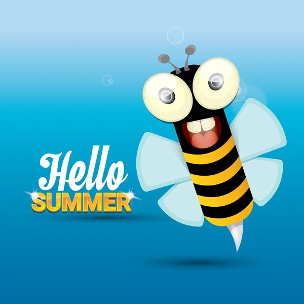 你好夏天矢量背景。好笑的漫画蜜蜂 — 图库矢量图片