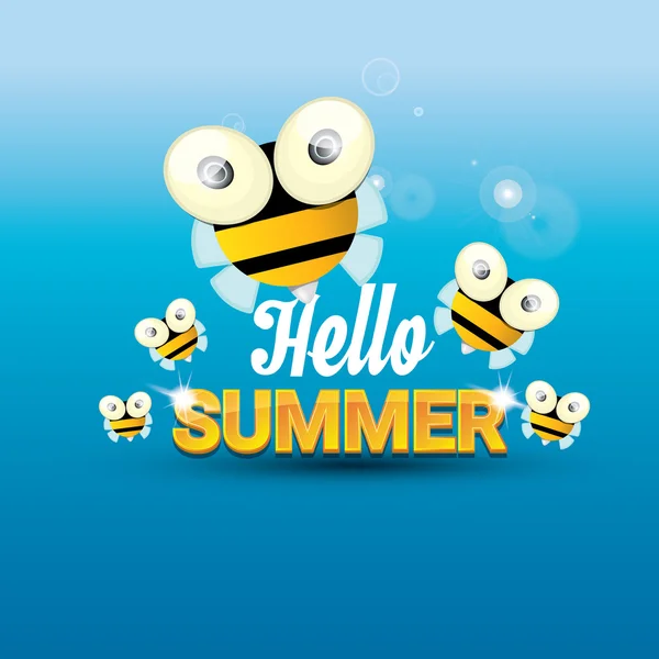 Hallo zomer vector achtergrond. grappige tekenfilms bee — Stockvector