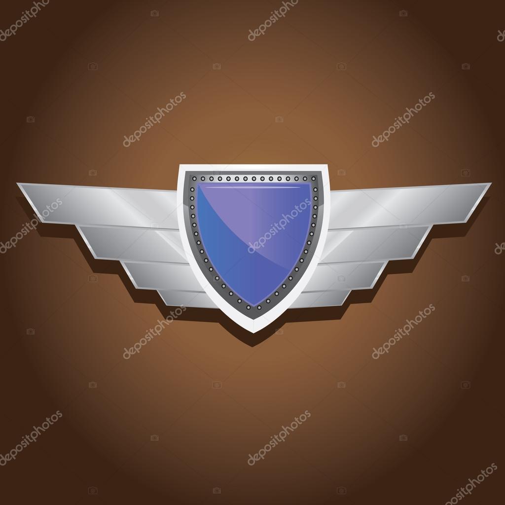 Vector metallic automotive, motorcycle badge with wings. Signs and labels.