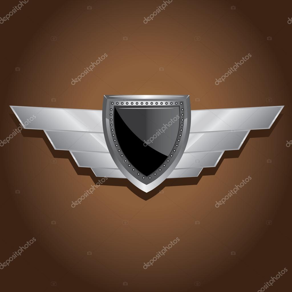 Vector metallic automotive, motorcycle badge with wings. Signs and labels.