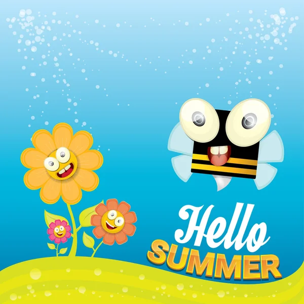 Vector desenho animado paisagem de verão com abelhas Honey — Vetor de Stock