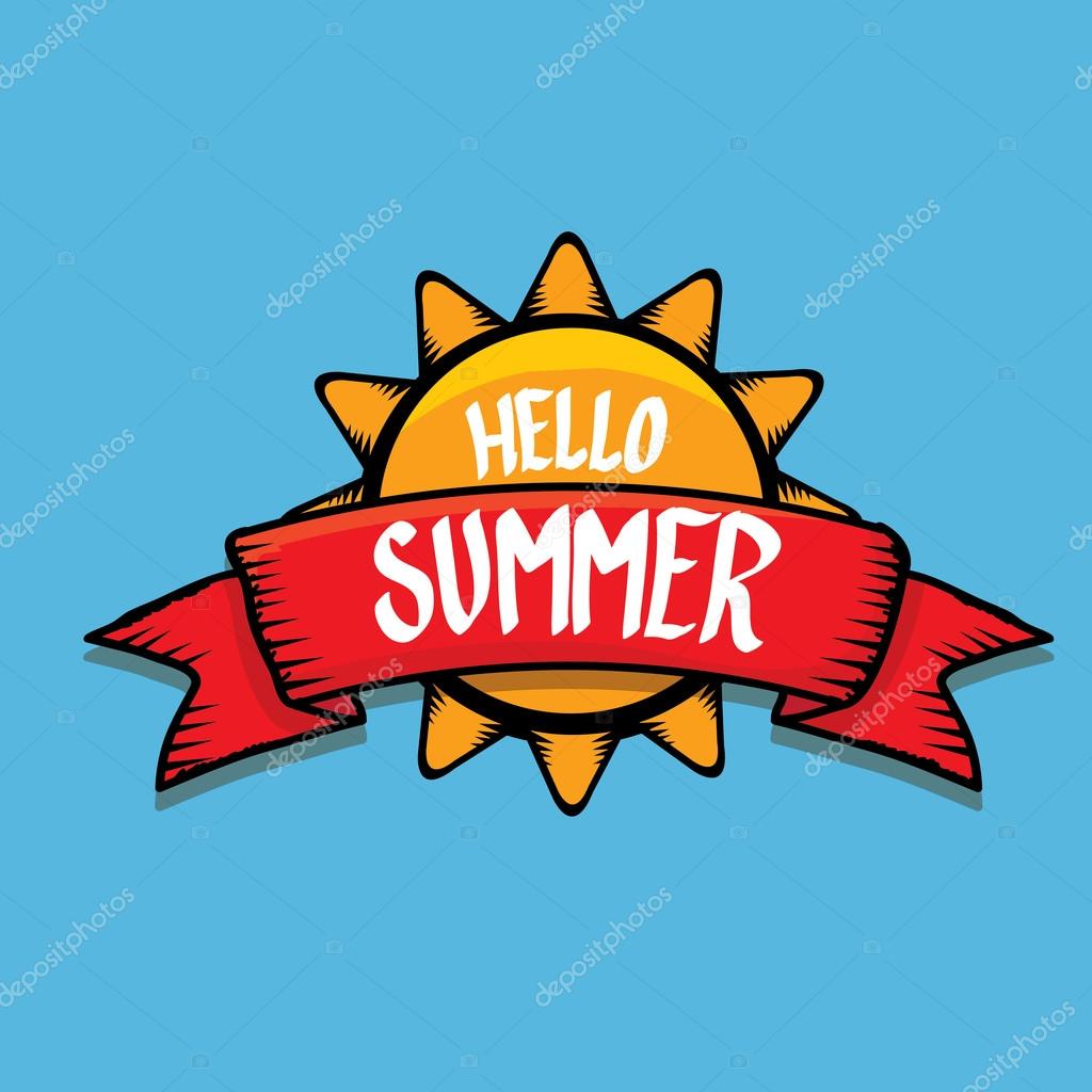 Vector summer fun background. Hello Summer funny vector illustration. Vector hand lettering typography poster hello summer. Hand drawn summer card