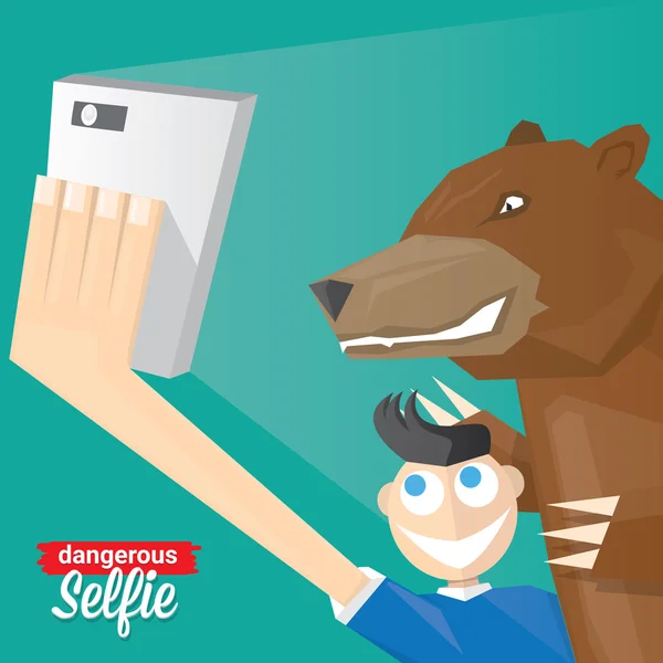 Selfie peligroso con ilustración de concepto de oso — Vector de stock