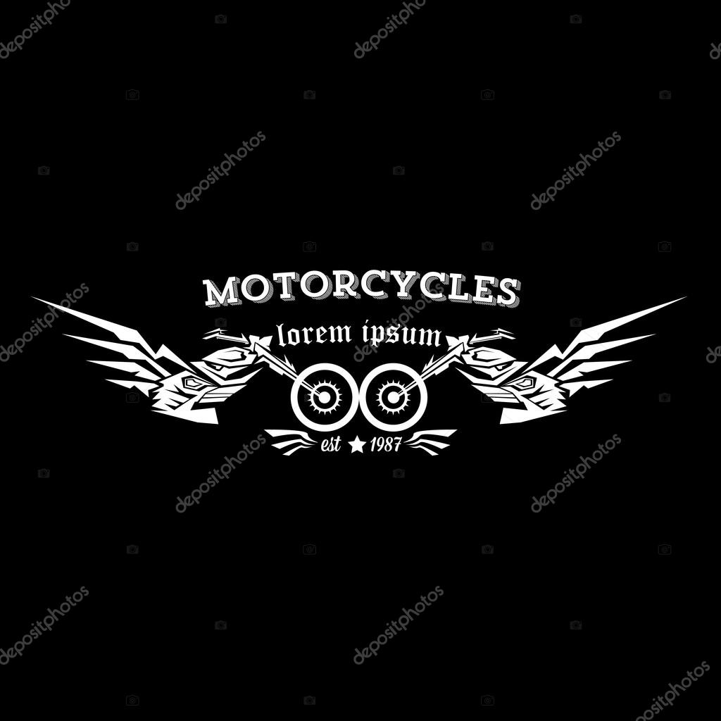 Vector vintage motorcycle label or badge, design element. abstract motorcycle logo with wings