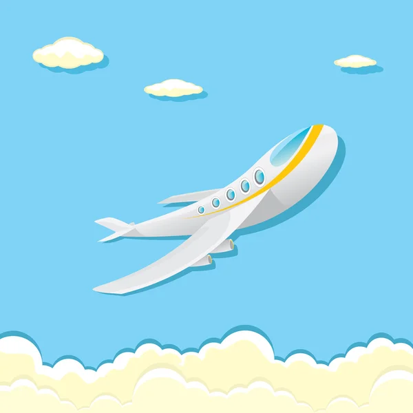 Ícone de avião vetorial. avião dos desenhos animados no céu azul — Vetor de Stock