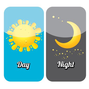 Güneş ve ay gökyüzünde gece ve gündüz. Vektör