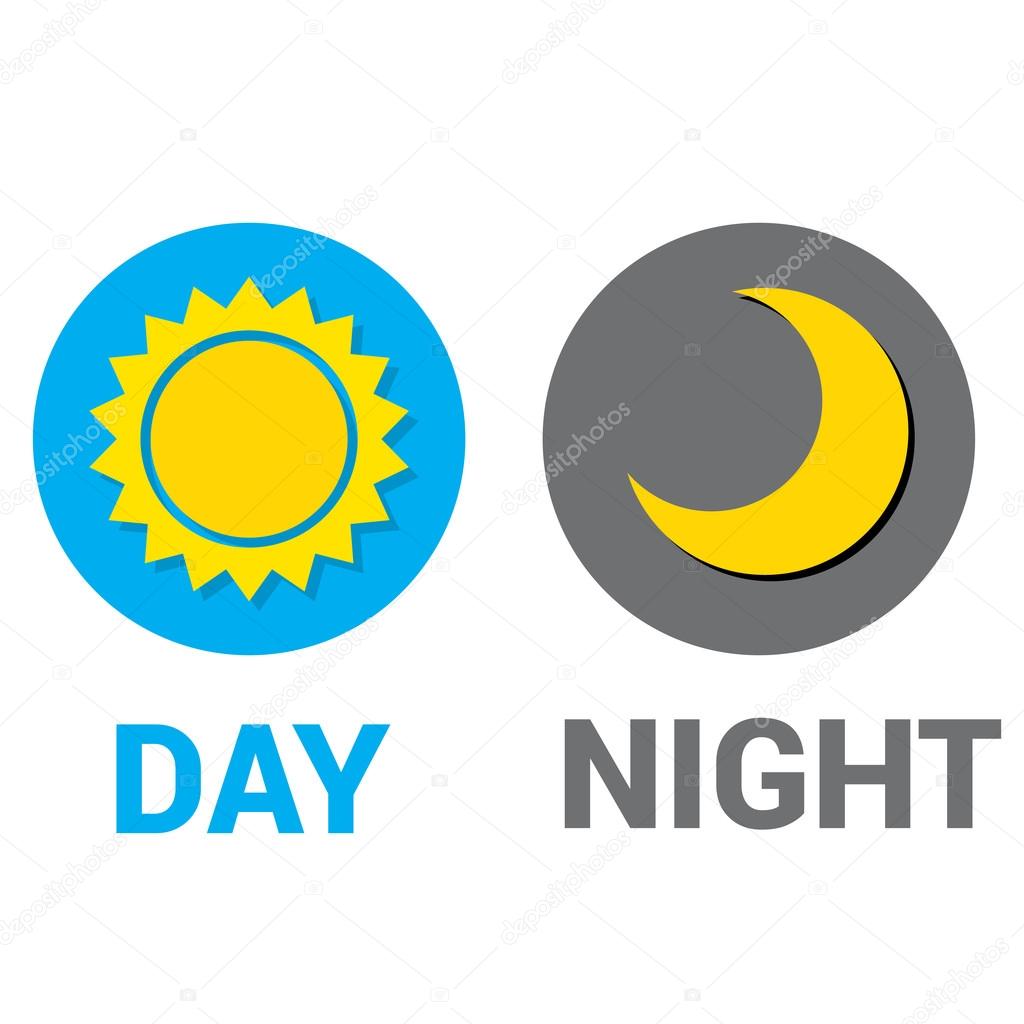 Sun and moon in sky, day and night. Vector illustration