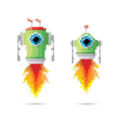 piksel tarzı yeşil robot seti