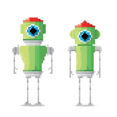 piksel tarzı yeşil robot seti
