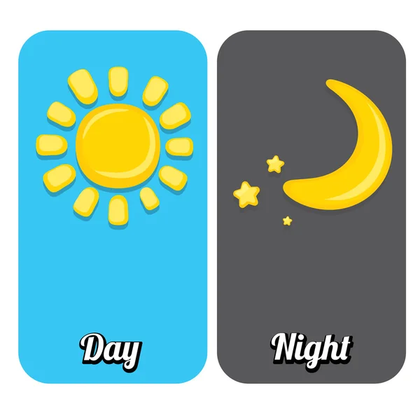 Sonne und Mond am Himmel, Tag und Nacht. Vektor — Stockvektor